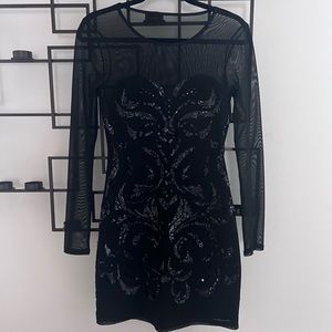 Express Black/Mesh Mini Long sleeve Dress (S)